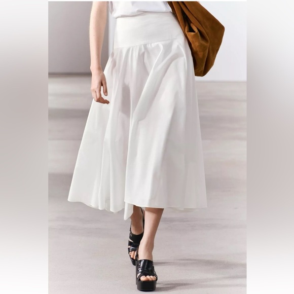 Zara Low Waist Cotton Skirt White Yoke waist Balloon hem ZW Collection L NWT - Picture 4 of 16